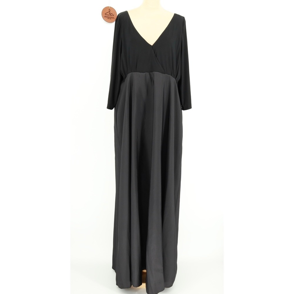 Alfred Sung V-Neck 3/4 Sleeve Mixed Media A-Line Gown Maxi Dress Size 24L D736 - Picture 4 of 12